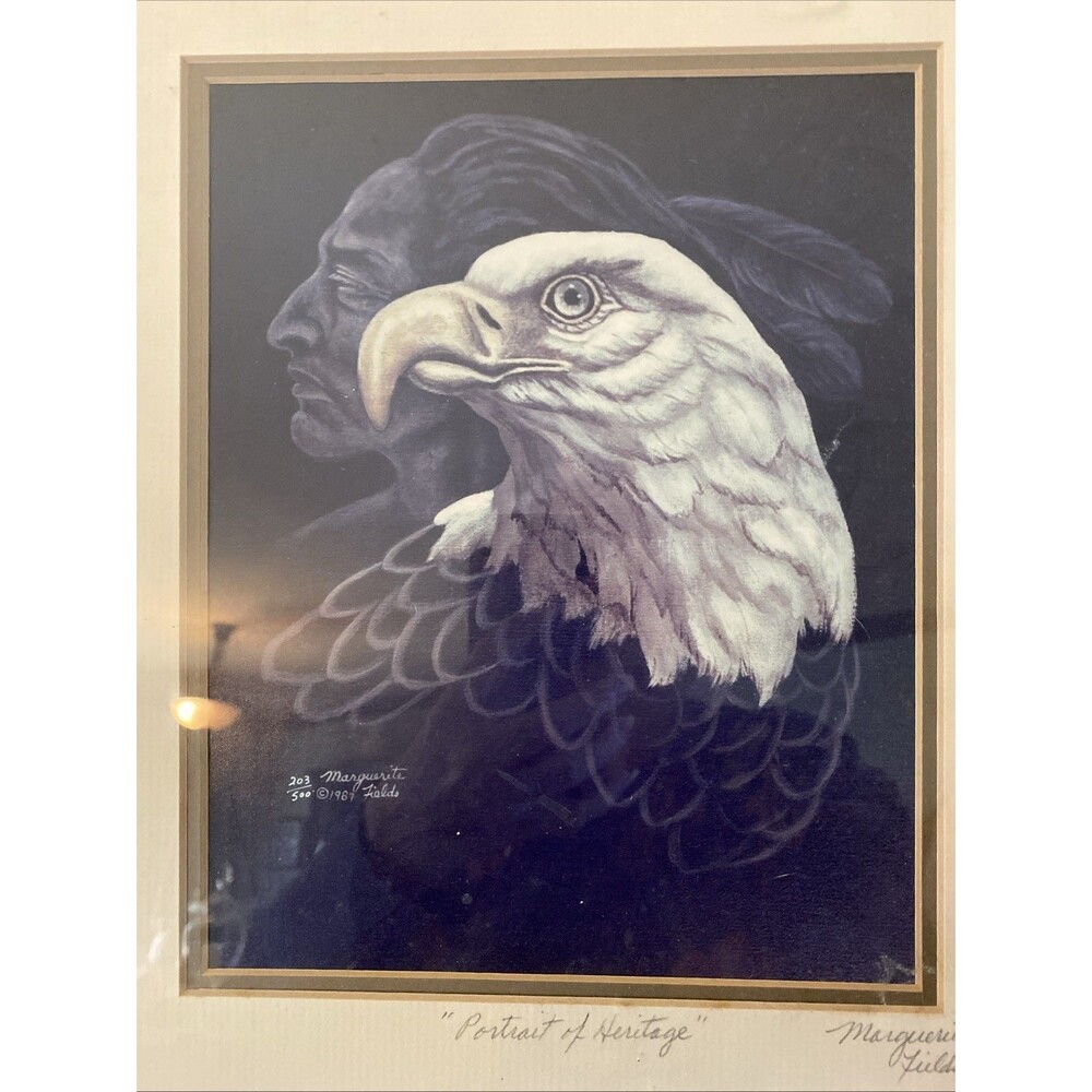 VTG Marguerite Fields Signed Numbered Limited Edition Indian Eagle Framed Print